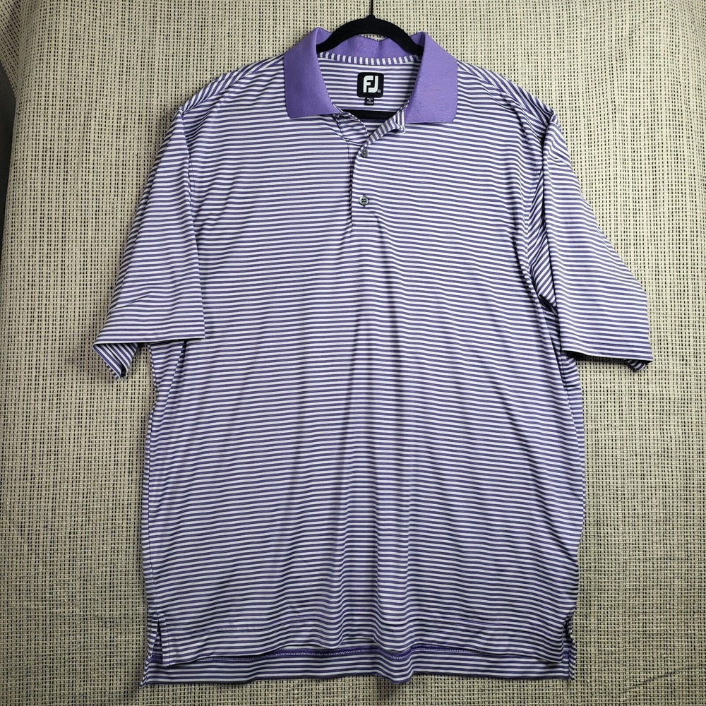FootJoy FJ Polo Golf Shirt‎ Mens XL Purple White Striped Comfort Performance